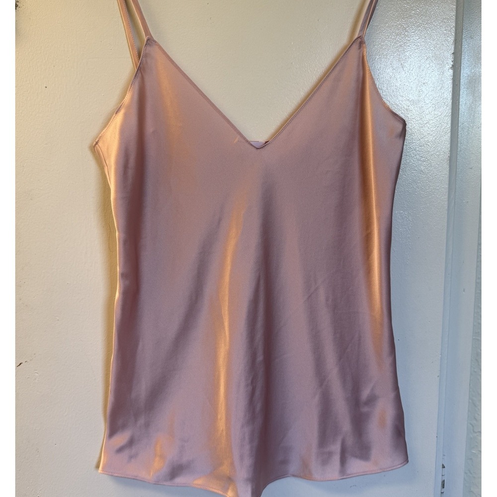 Sablyn 100% Silk Bias Cut Camisole Cami Tank Top Spaghetti Strap Blush Pink Chic